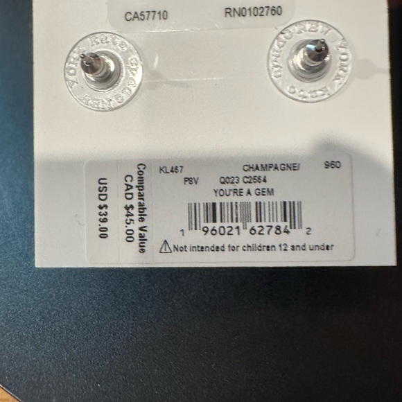 NWT Kate Spade Champagne Silver Stud Earrings - Picture 2 of 3